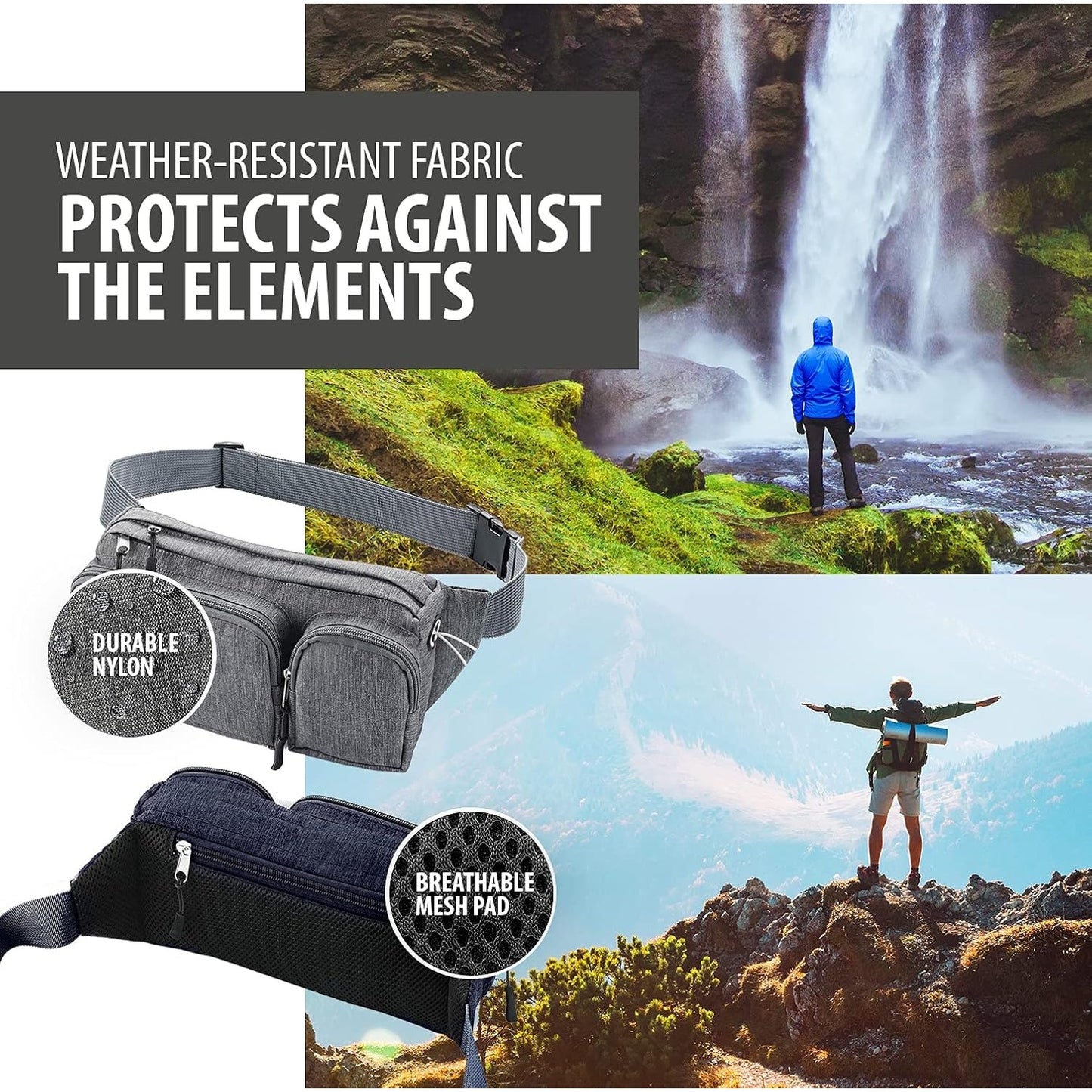 Fanny Pack for Women & Men – 6 Anti-Theft Pockets, Plus Size Belt Extension, Water-Resistant, Black