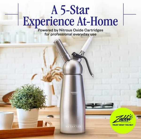 Nuvantee Cream Whipper (1-Pint) – Professional Aluminum Dispenser with 3 Nozzles, Uses N20 Cartridges