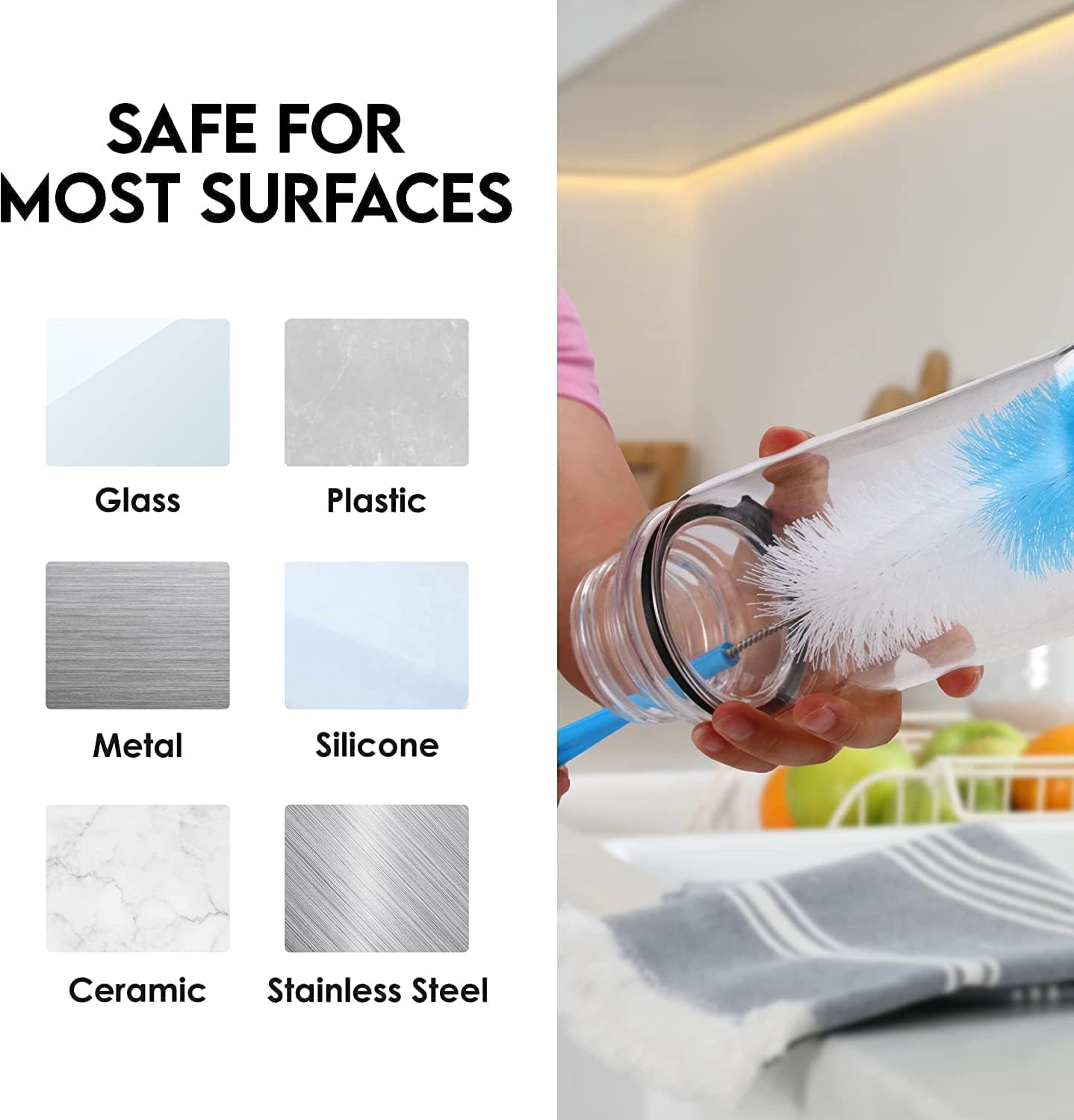 Turbo-Mikrofaser-Flaschenbürsten-Reiniger-Set – 5 lange Reinigungsbürsten für Babyflaschen, Wasserflaschen, Strohhalme, Trinkbecher, Weinkaraffen und Flachmann – Küchenbedarf