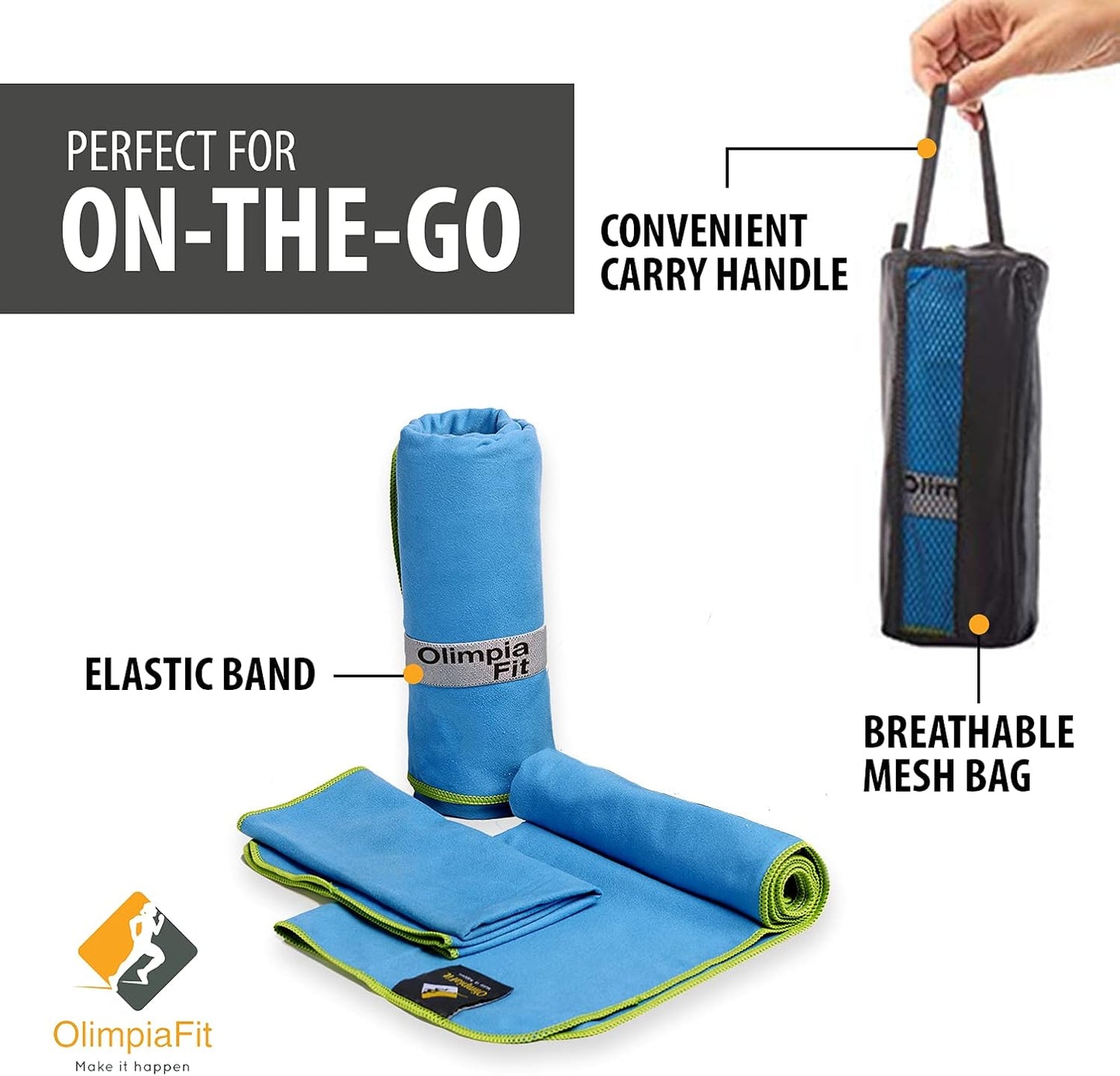 OlimpiaFit Quick Dry Towels – 3-Pack Microfiber Travel Towels with Bag for Camping, Beach, Gym, Yoga