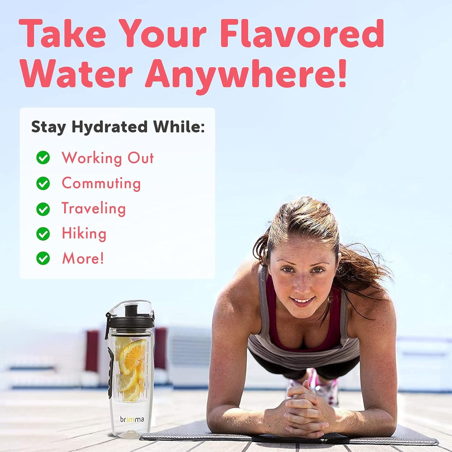 Brimma Fruit Infuser Water Bottle – 32 oz Leakproof Plastic, Fruit Infuser for Gym, Camping & Travel