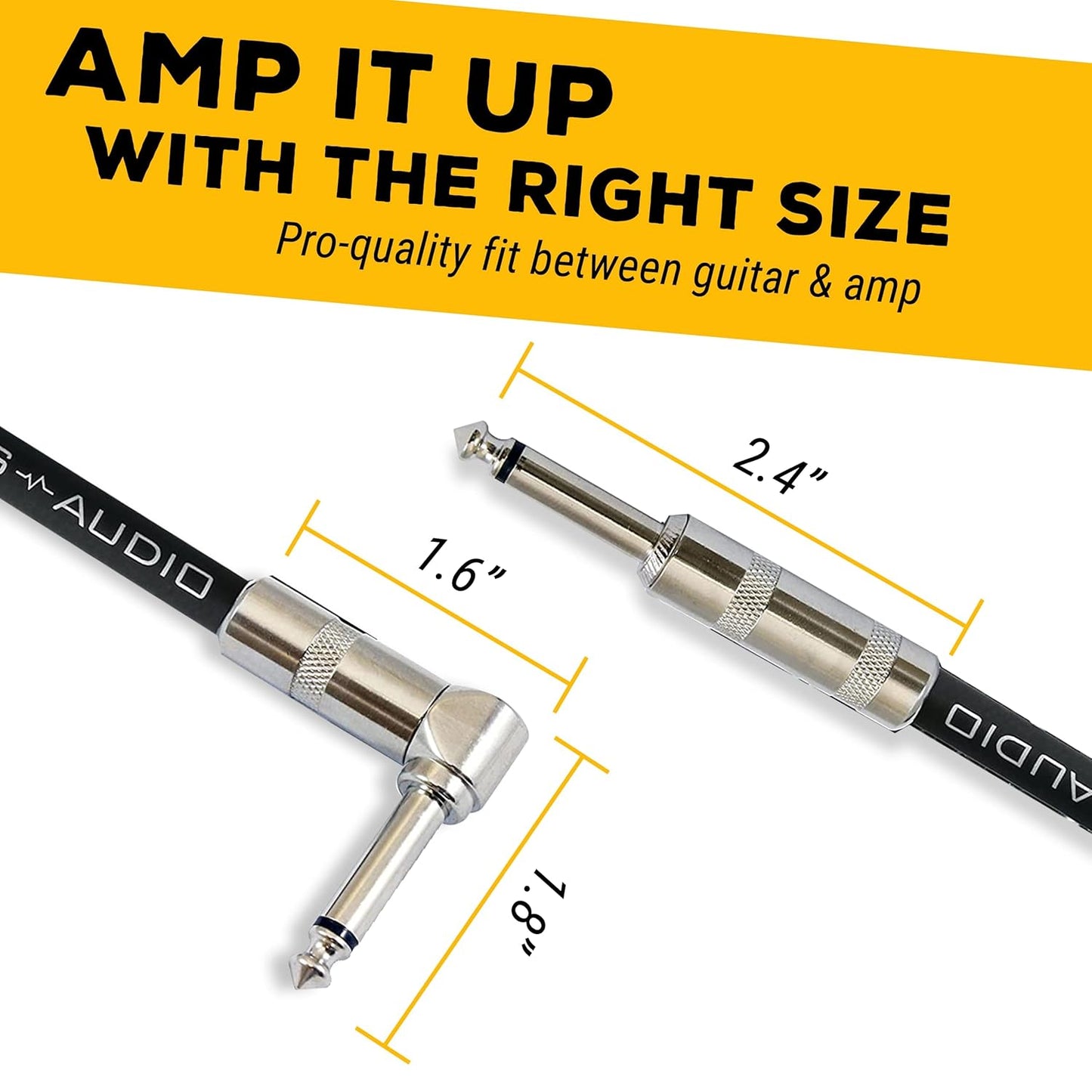 Instrument Cable - 1/4" Straight to Right Angle for Bass/Electric Guitar, 20ft, Black/Grey Braided Tweed