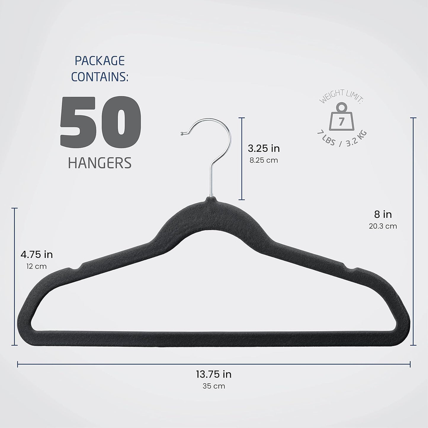 Zober Velvet Baby Hangers - 50-Pack, Non-Slip Kids Hangers with Swivel Hook for Jackets & Dresses (Black)