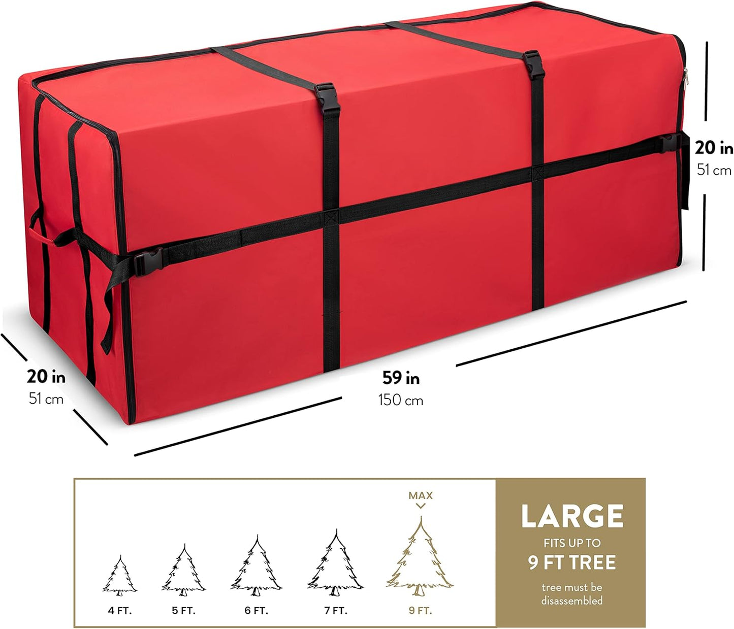 Zober Christmas Tree Storage Bag - 9 Ft, Waterproof, Tear-Proof Oxford Fabric, Zippers & Durable Straps (Red)