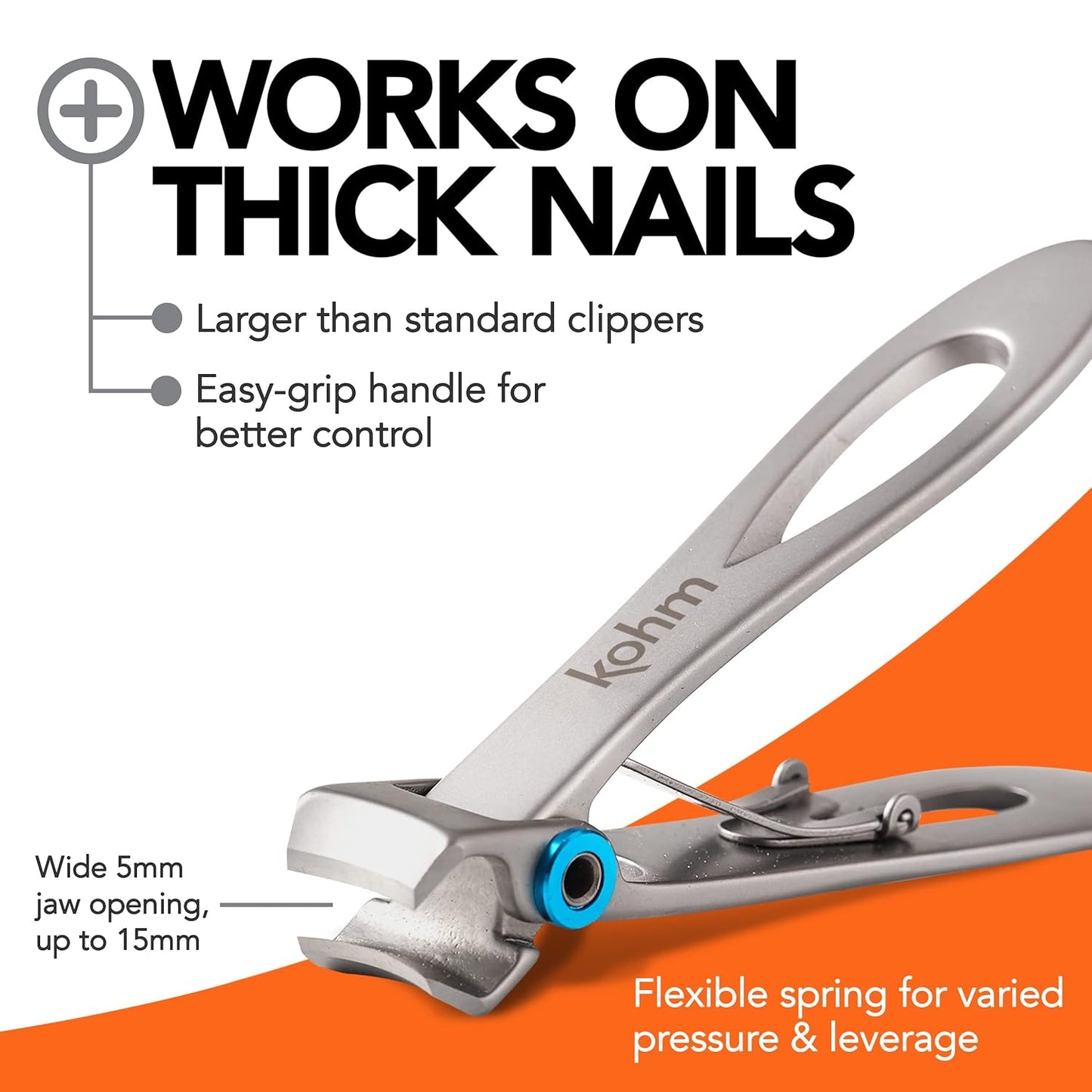 Heavy Duty Nail Clippers for Thick Nails, Professional Fingernail & Toenail Clippers for Men, Women & Seniors, Silver