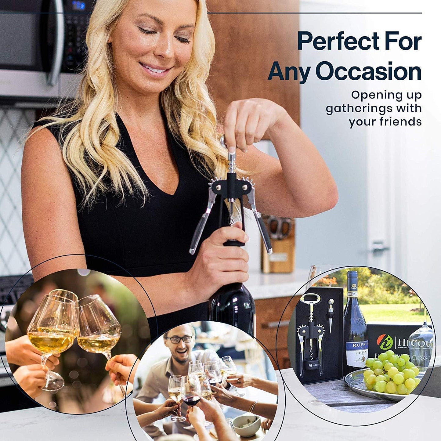 HiCoup Wine Opener – Wing Corkscrew with Winged Grip & Stopper, Easy to Use