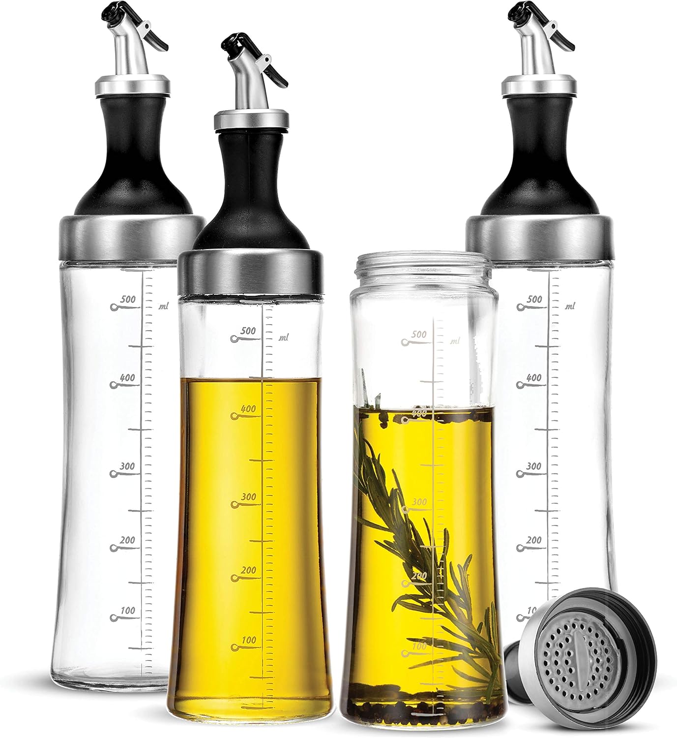 FineDine Glass Oil & Vinegar Dispenser Set – 18 oz, Modern Design with Pouring Spouts, Easy Refill & Cleaning (Set of 2)