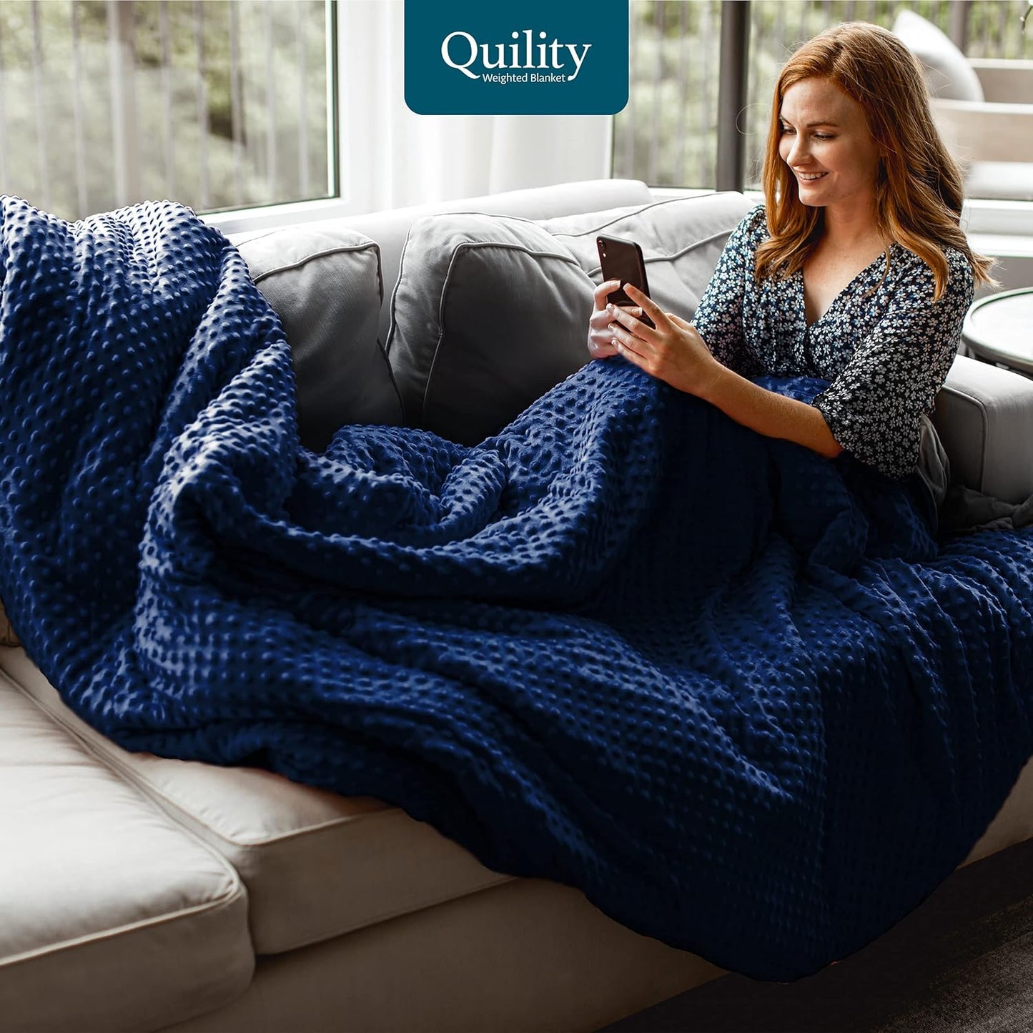 Quility Weighted Blanket – 20lb King Size for Cooling & Heating, Cotton with Glass Beads, Navy