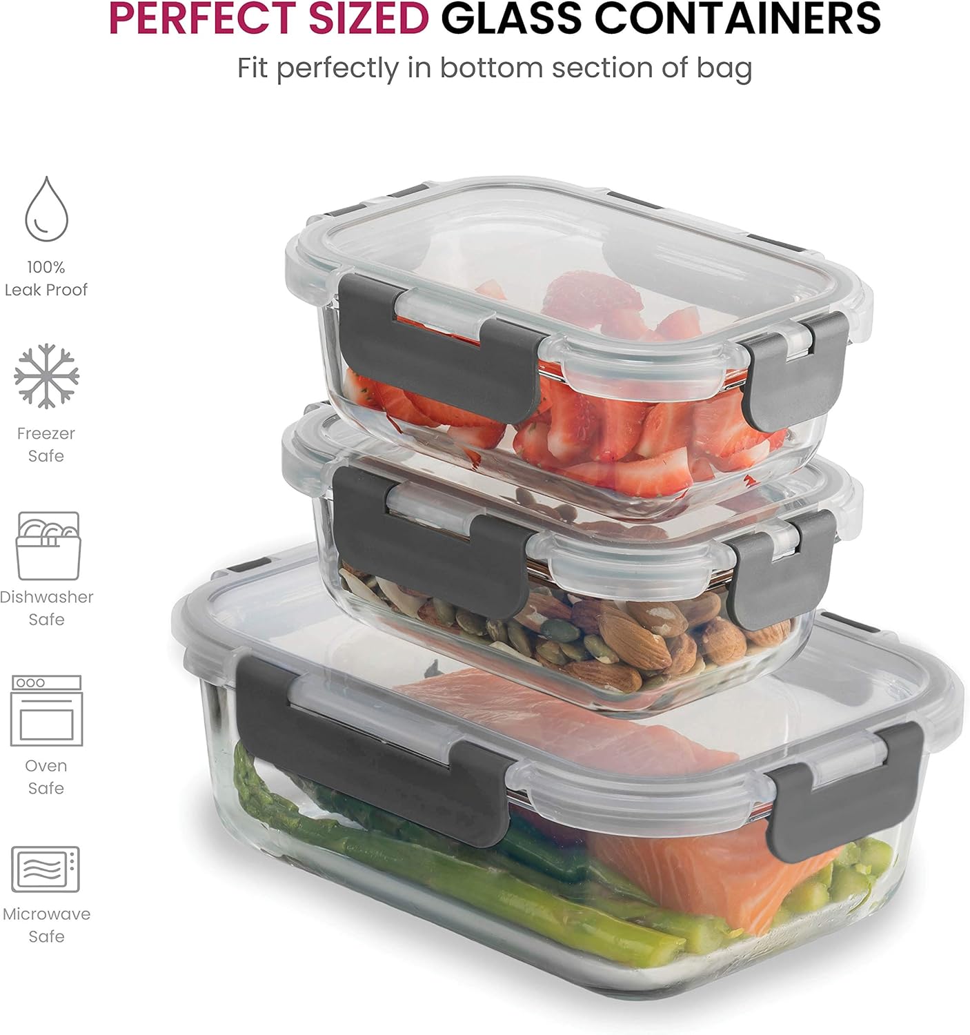 FineDine Lunchtasche mit Glasbehältern – Isolierte Lunchbox für Damen und Herren – Auslaufsichere Verschlussdeckel und Kühlakku – Kühltasche mit 2 Fächern für die Arbeit (Schwarz)