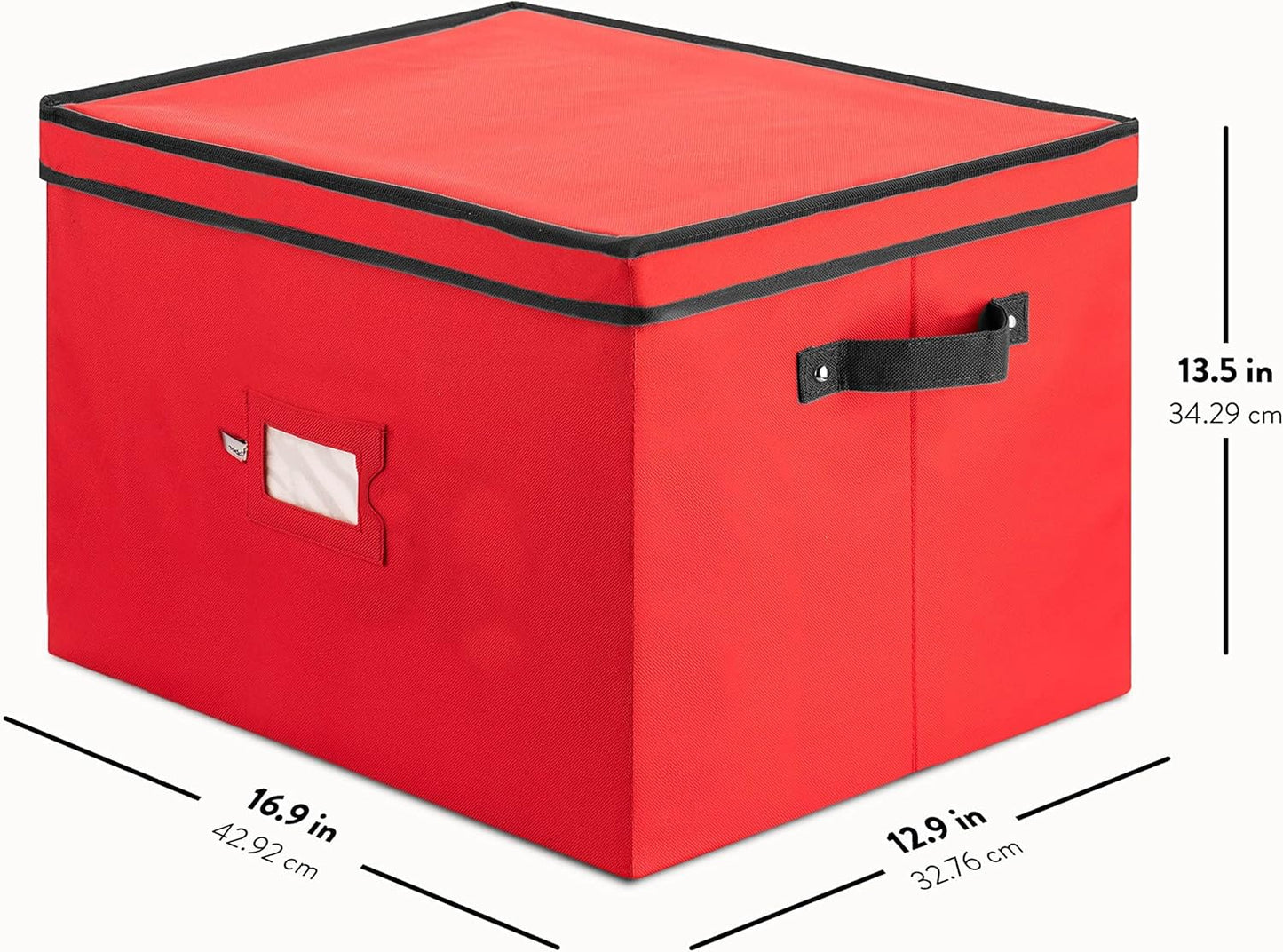 Zober Premium Ornament Storage Box - Holds 36 Large Ornaments, 4-inch Compartments, Tear-Proof 600D Oxford (Red)