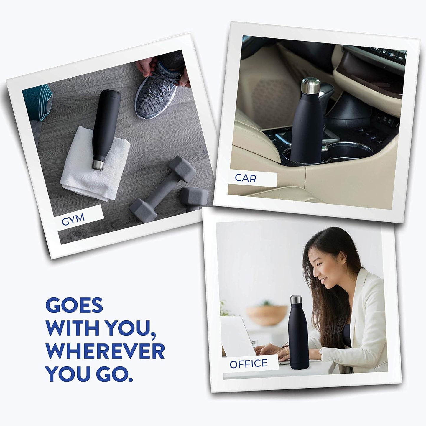 FineDine Dreifach isolierte Edelstahl-Wasserflasche (2er-Set) 17 oz, elegante Flaschen, hält heiß und kalt, 100 % auslaufsicher, schweißfeste Wasserflaschen, ideal für Reisen, Picknick und Camping