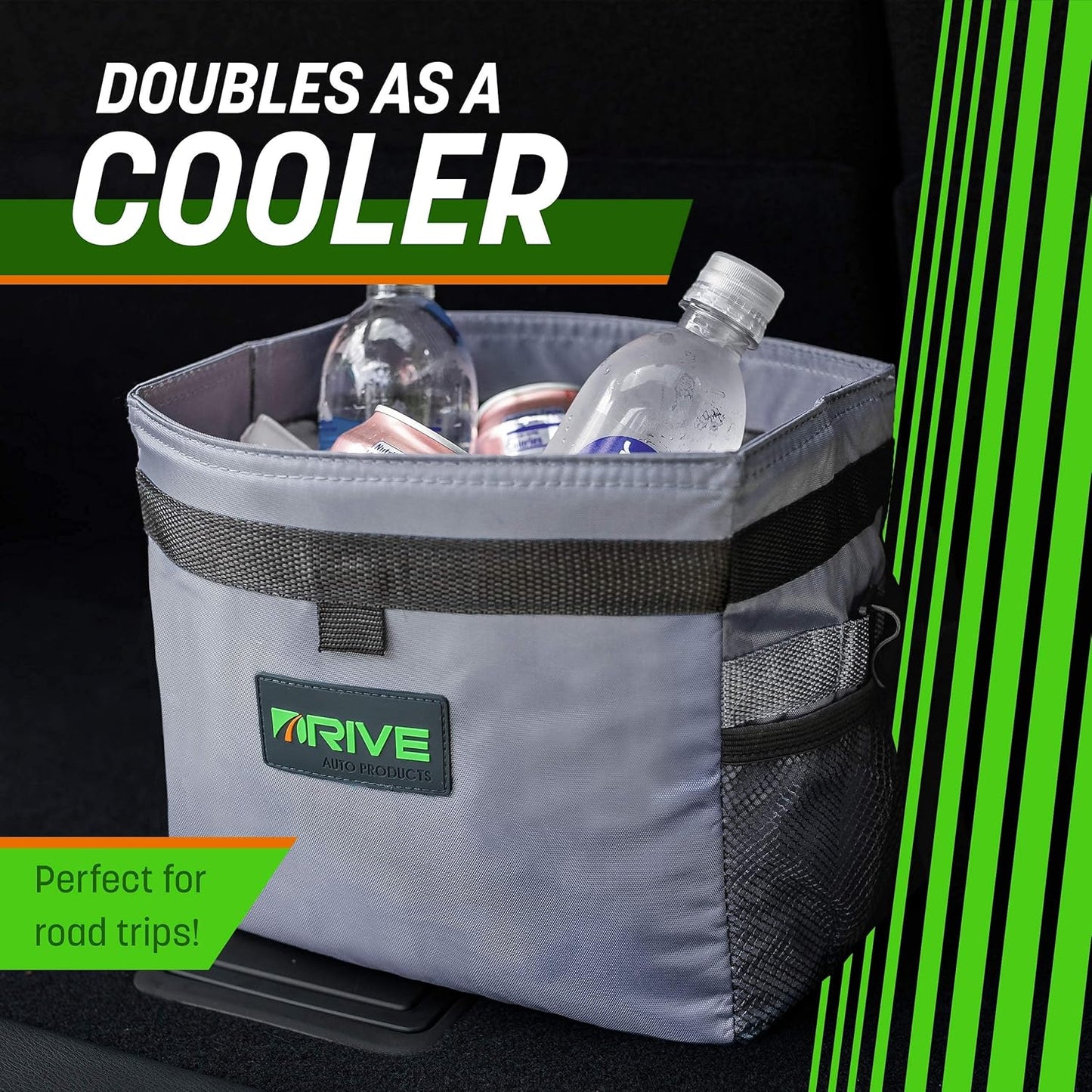 Car Trash Can – Leakproof Hanging Garbage Bin with 20 Trash Bags & Adjustable Strap, Grey/Black