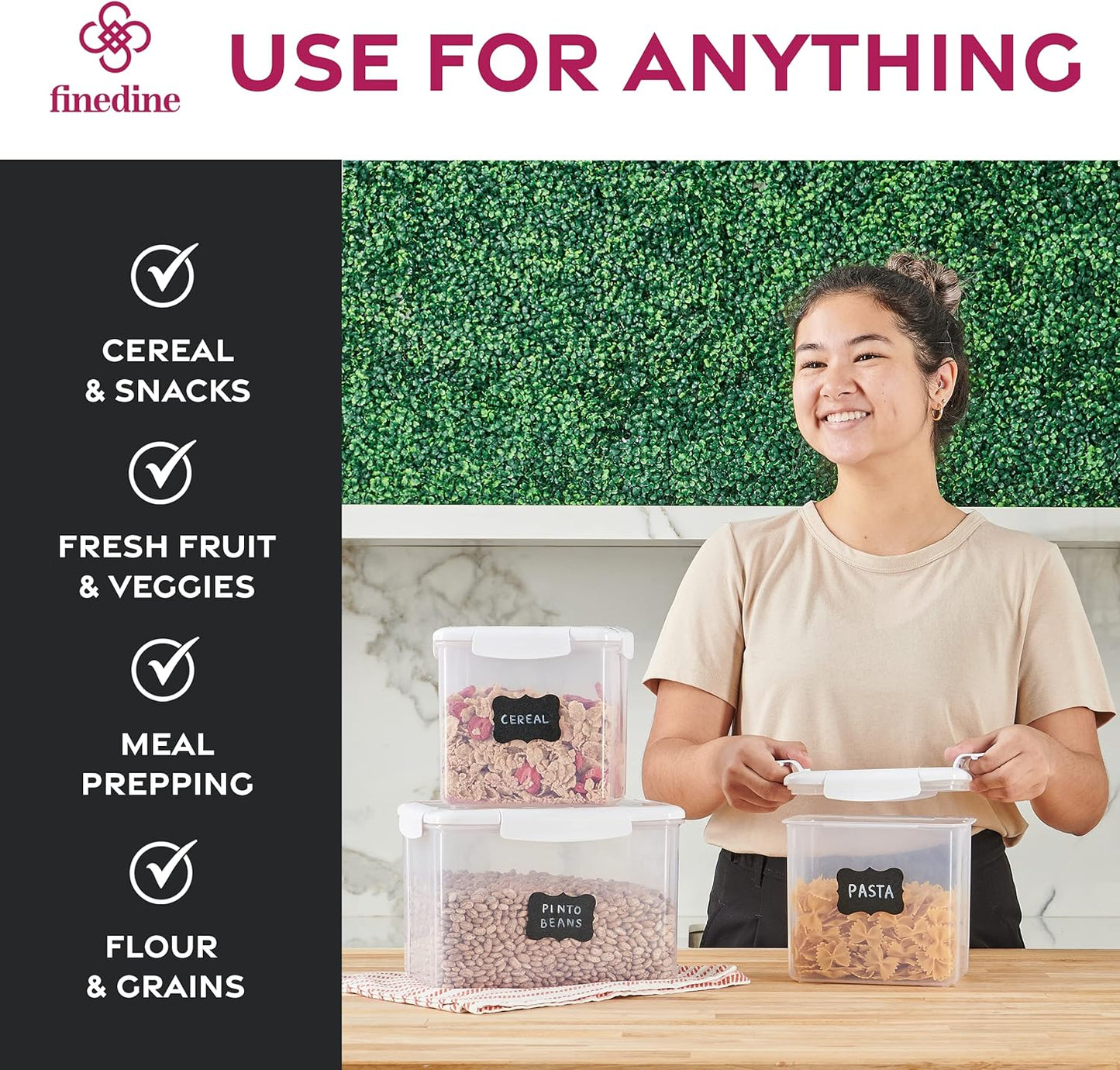 FineDine Luftdichte Frischhaltedosen-Sets für die Organisation und Aufbewahrung von Speisekammern in der Küche – 12-teiliges Set mit Deckeln für Mehl, Zucker, Müsli und mehr (grau)