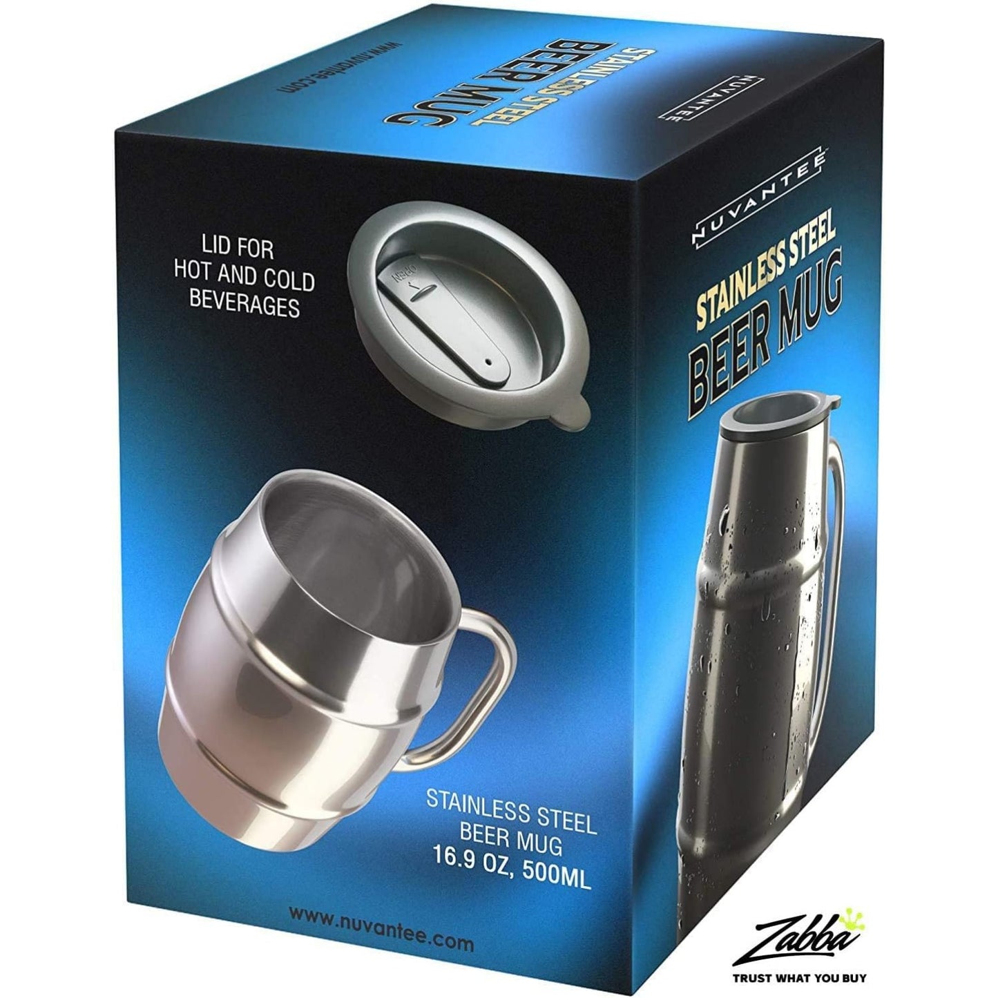 Beer Mu Premium Stainless Steel Beer Mug – 16.9 OZ Double Wall Vacuum Insulated, Includes Bonus Lid