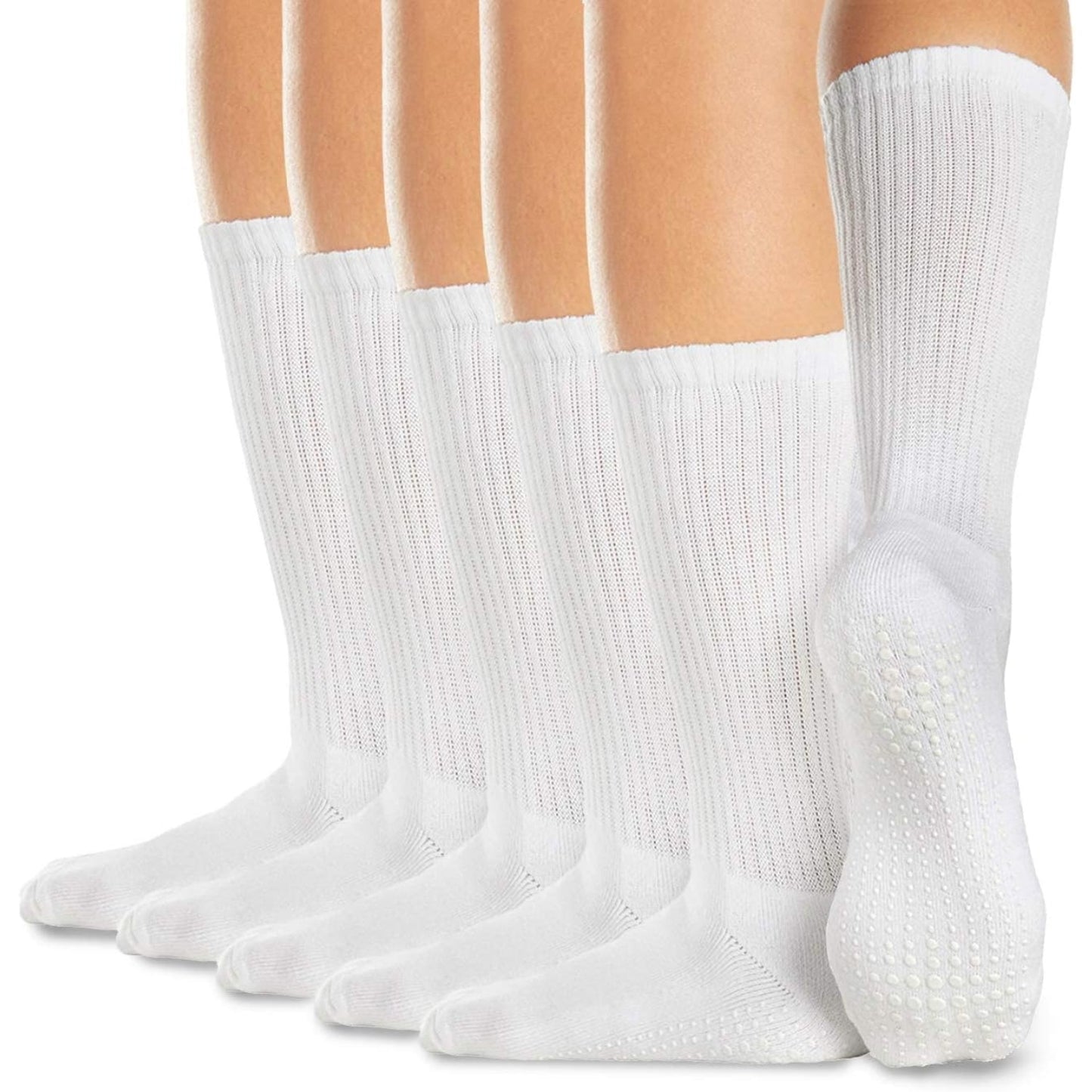 Grip Socks – 5 Pairs for Yoga Pilates Barre Ballet Non-Slip Crew, Tuxedo Black/White, M/L/XL