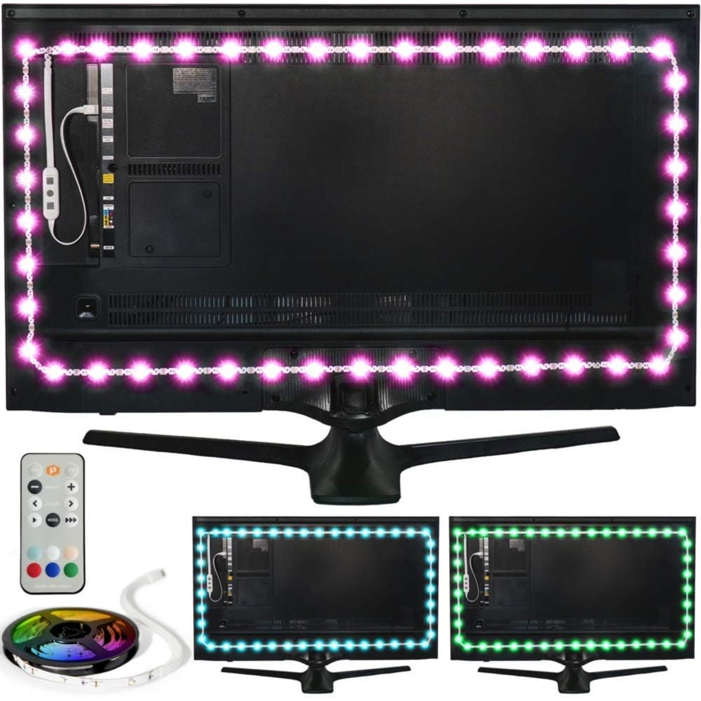 USB Bias Lighting LED Strip – 6.6ft Backlight for 24"-60" TV & Monitor, with Dimmer & Remote