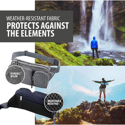 Fanny Pack for Women & Men – 6 Anti-Theft Pockets, Plus Size Belt Extension, Water-Resistant, Black