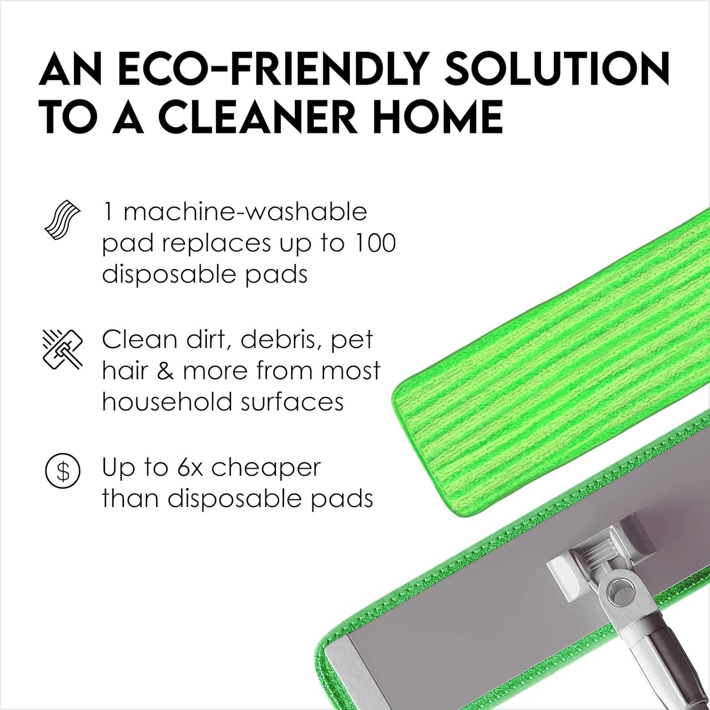 Mop Pads 4-Pack, 18" Reusable Washable, Velcro Attachment - Fits Bona, Rubbermaid & More