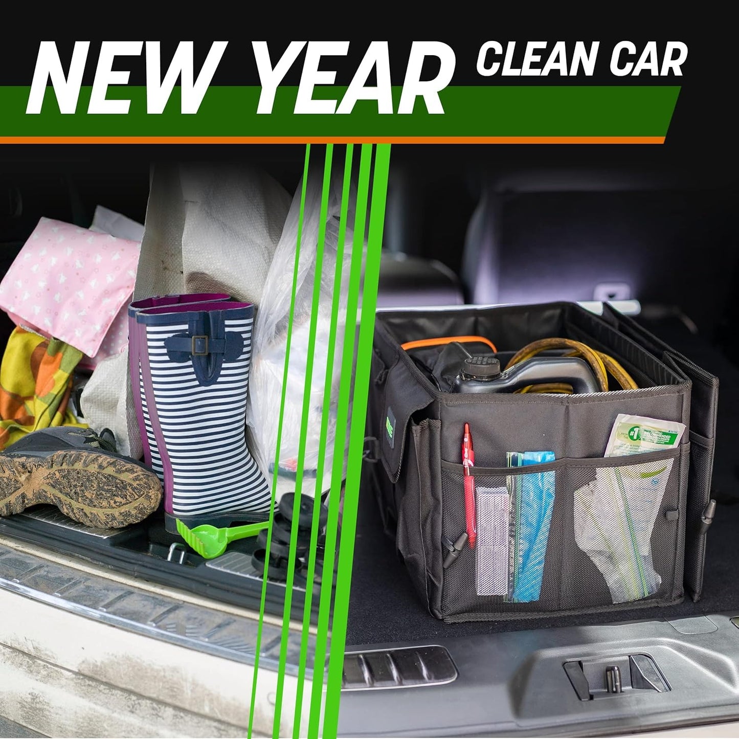 Car Trunk Organizer - Multi-Compartment Storage for SUV & Automotive, Adjustable Straps, Grey