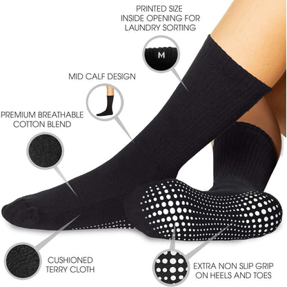 Grip Socks – 5 Pairs for Yoga Pilates Barre Ballet Non-Slip Crew, Tuxedo Black/White, M/L/XL