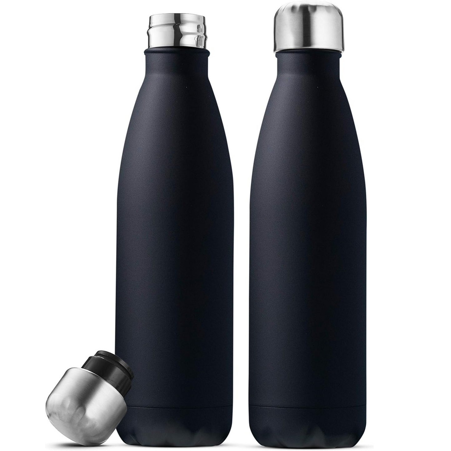 FineDine Dreifach isolierte Edelstahl-Wasserflasche (2er-Set) 17 oz, elegante Flaschen, hält heiß und kalt, 100 % auslaufsicher, schweißfeste Wasserflaschen, ideal für Reisen, Picknick und Camping 