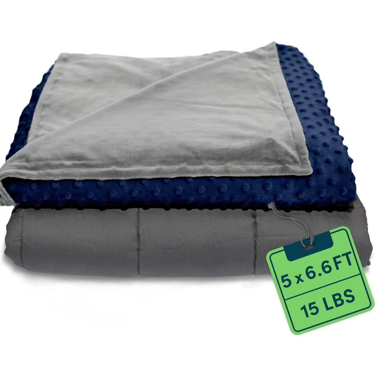Quility Weighted Blanket – 15lb Queen Size for Cooling & Heating, Cotton with Glass Beads, Navy