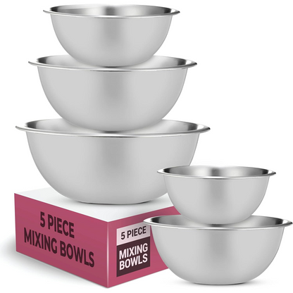 Rührschüsseln aus Edelstahl (5er-Set) Rührschüssel-Set aus Edelstahl – leicht zu reinigen, ineinander stapelbare Schüsseln für platzsparende Aufbewahrung, ideal zum Kochen, Backen und Vorbereiten 