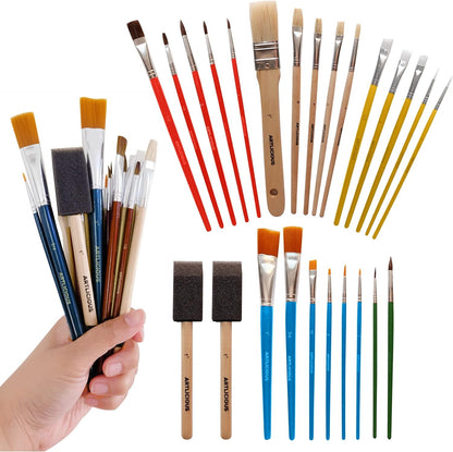 Artlicious Paint Brushes - Acrylic & Detail Brushes for Kids Rock & Miniature Painting 10/15 Pack