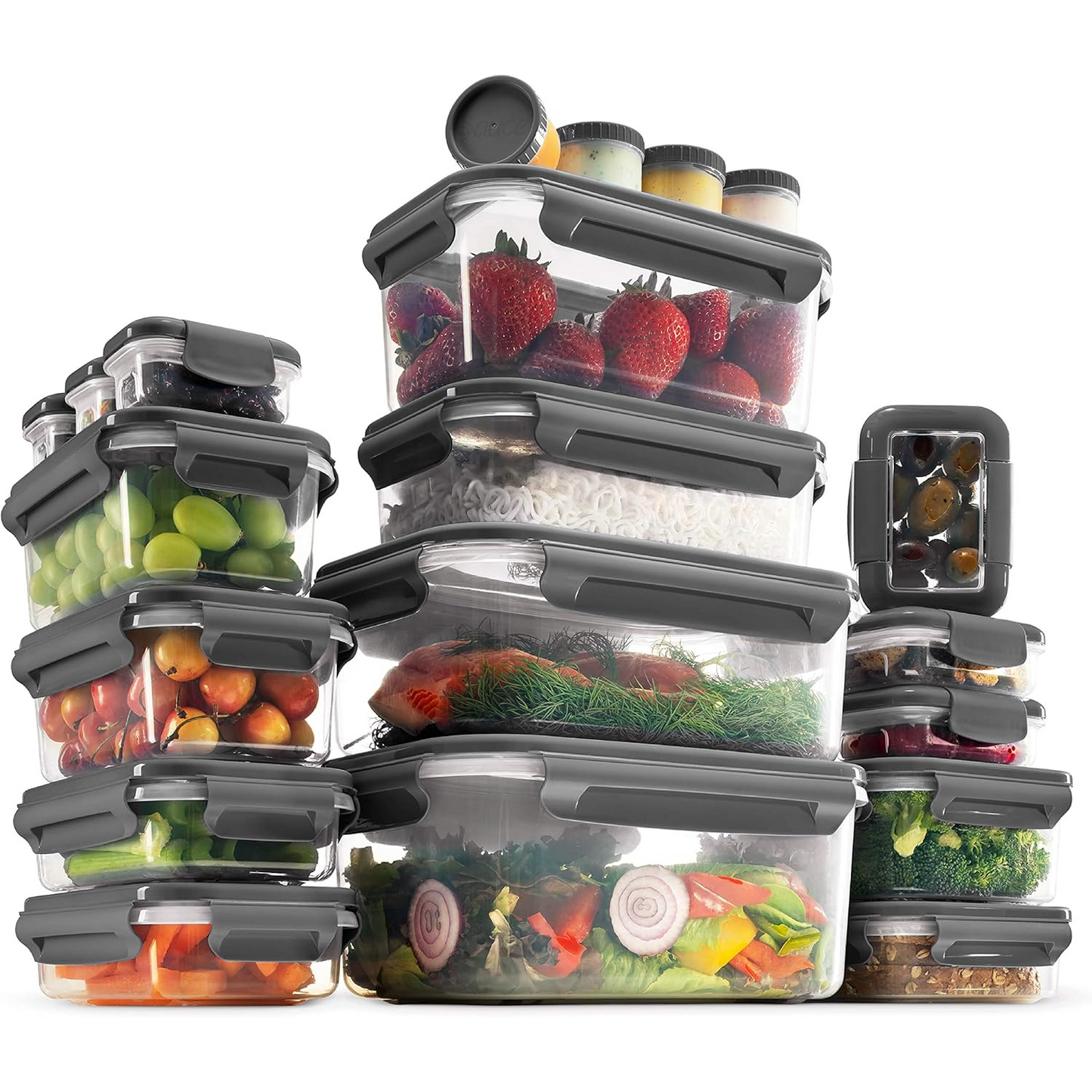 FineDine Food Storage Containers with Lids – 40-Piece Airtight, BPA-Free, Leakproof, Microwave & Freezer Safe (Gray)