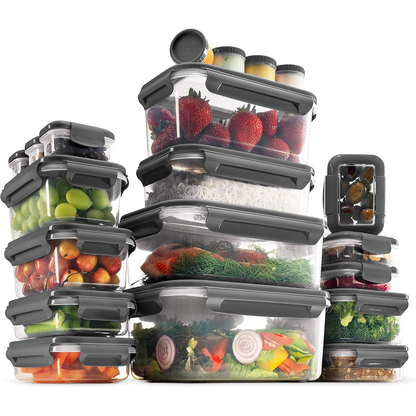 FineDine Food Storage Containers with Lids – 40-Piece Airtight, BPA-Free, Leakproof, Microwave & Freezer Safe (Gray)