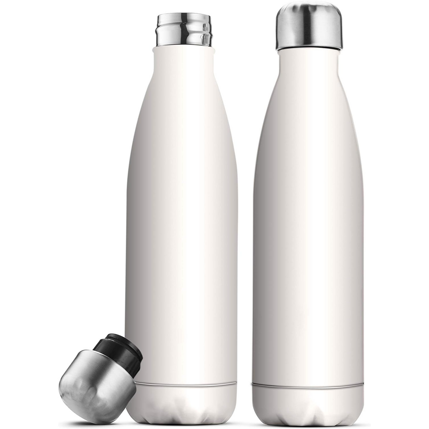 Dreifach isolierte Edelstahl-Wasserflasche von FineDine (2er-Set), 17 oz, elegante Flaschen, hält heiß und kalt, 100 % auslaufsicher, schweißfeste Flaschen, für Reisen, Picknick und Camping. (Reines Perlweiß) 