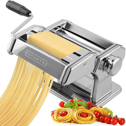 Nuvantee Nudelmaschine, manuelle Handpresse, einstellbare Dickeneinstellungen, Nudelmaschine mit abwaschbaren Walzen und Schneider aus Aluminiumlegierung, perfekt für Spaghetti, Fettuccine, Lasagne 