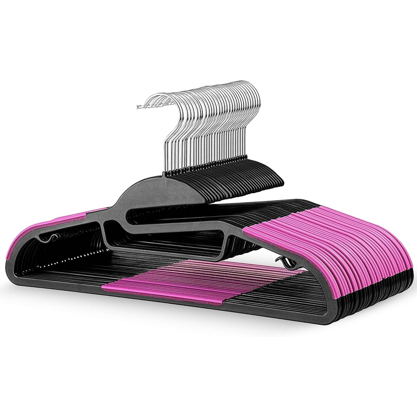 ZOBER Rubber Coated Plastic Hangers - 20 Pack, Non-Slip U-Slide Design, Space-Saving with 360° Hook