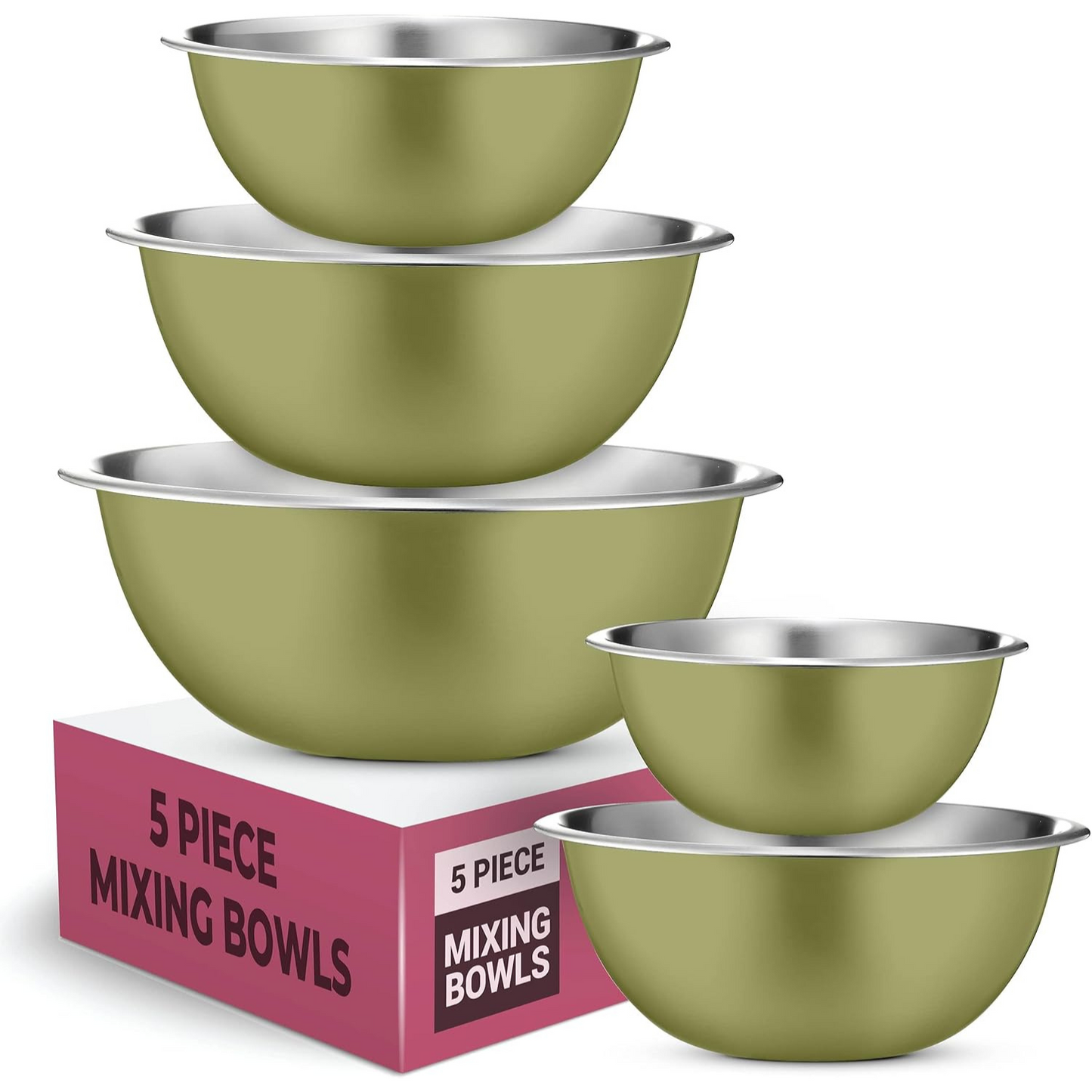 FineDine Edelstahl-Geschirrschalen – leicht zu reinigen, stapelbare Schalen für platzsparende Lagerung, ideal zum Kochen, Backen, Vorbereiten, 5 Quarts 