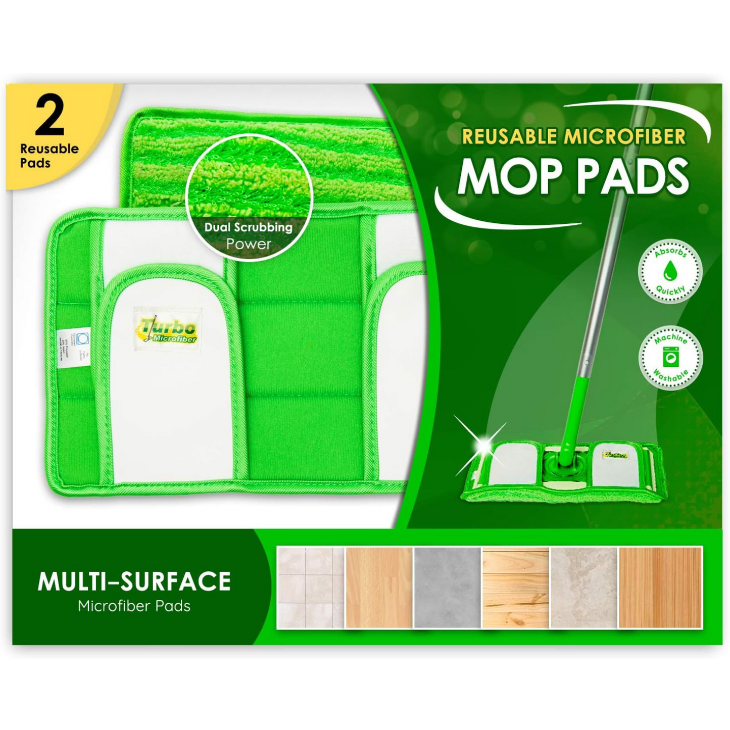 Reusable Swiffer Sweeper Mop Pads - Washable Microfiber Refills, 12-inch, Wet & Dry Use, 2 Pack