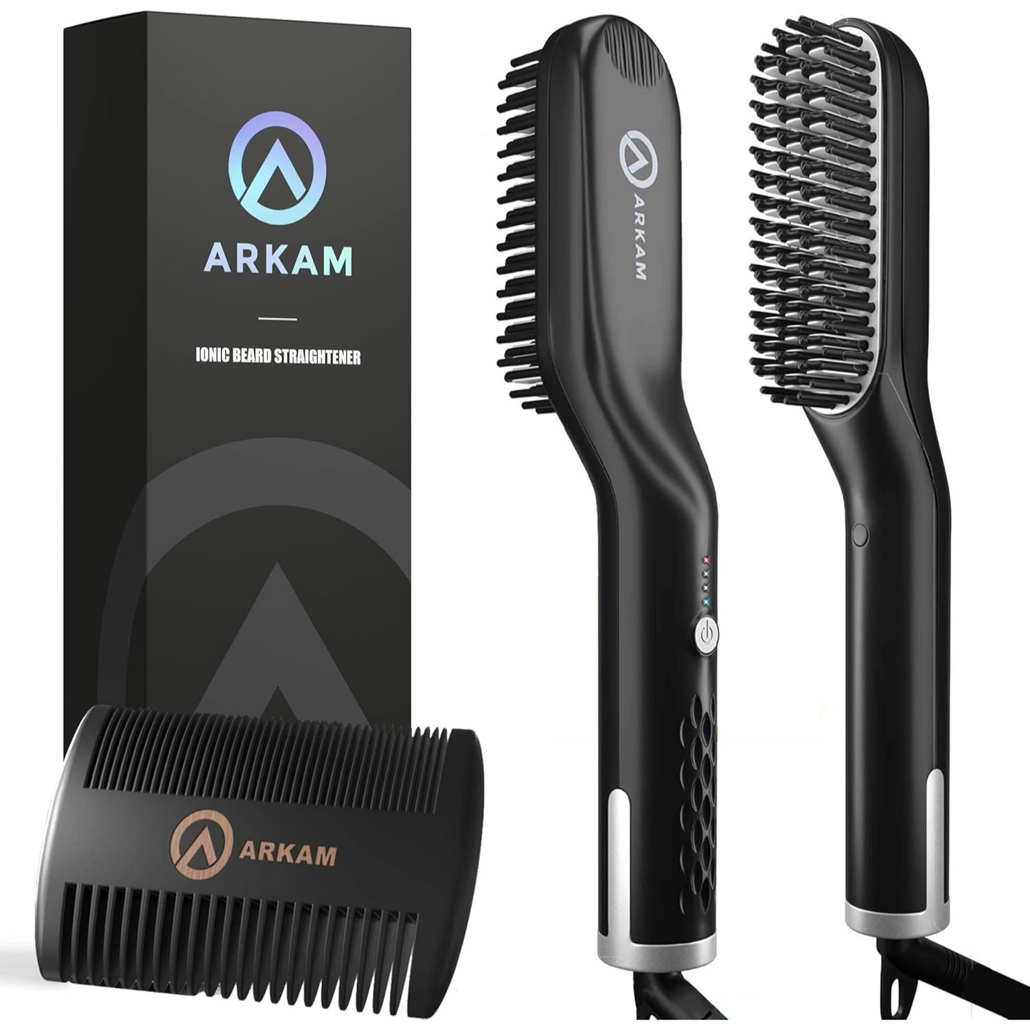 Arkam Heated Beard Straightener - Beard Brush Kit for Short to Medium Beards
