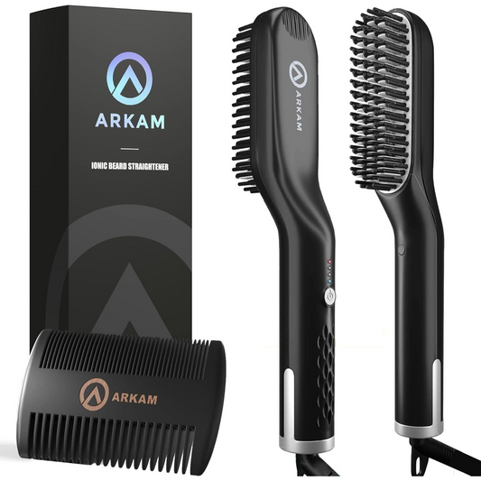 Arkam Heated Beard Straightener - Beard Brush Kit for Short to Medium Beards