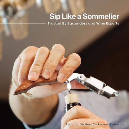 Wine Opener - Professional Corkscrew with Foil Cutter & Cap Remover, Manual Wine Key, Mahogany Wood Handle