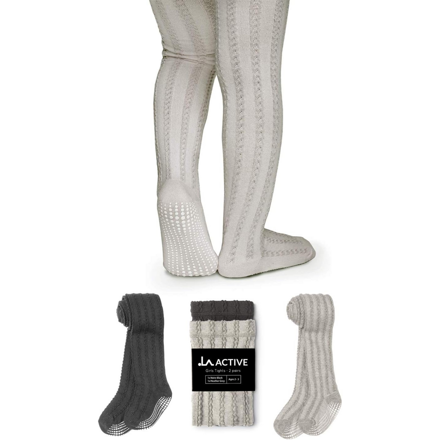 LA ACTIVE Baby Girls Tights - Cozy Cotton Cable Knit, Non-Skid Grip, Warm Winter Tights for Toddler, Infant & Newborn