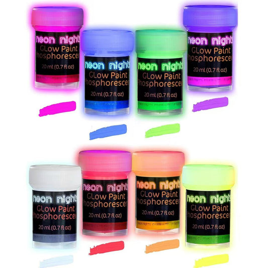 NEON Nights Glow in The Dark Paint, Luminescent & Phosphorescent, Set of 8