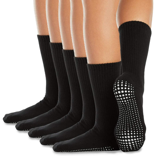 Grip Socks – 5 Pairs for Yoga Pilates Barre Ballet Non-Slip Crew, Tuxedo Black/White, M/L/XL