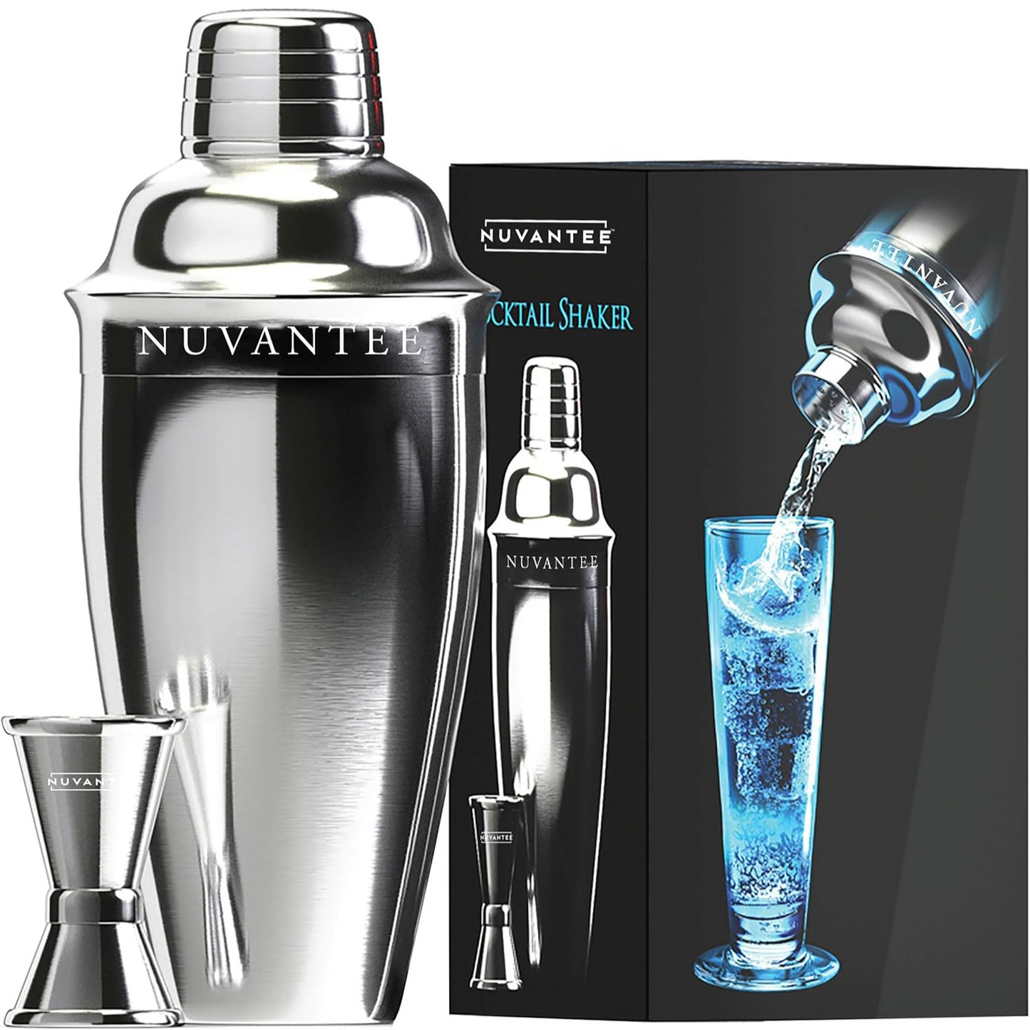 Nuvantee Cocktail-Shaker-Set, 24 oz Martini- und Getränkemixer mit eingebautem Sieb, Messbecher, Home-Barkeeper-Set, Martini-Shaker aus Edelstahl 