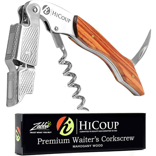 Wine Opener - Professional Corkscrew with Foil Cutter & Cap Remover, Manual Wine Key, Mahogany Wood Handle