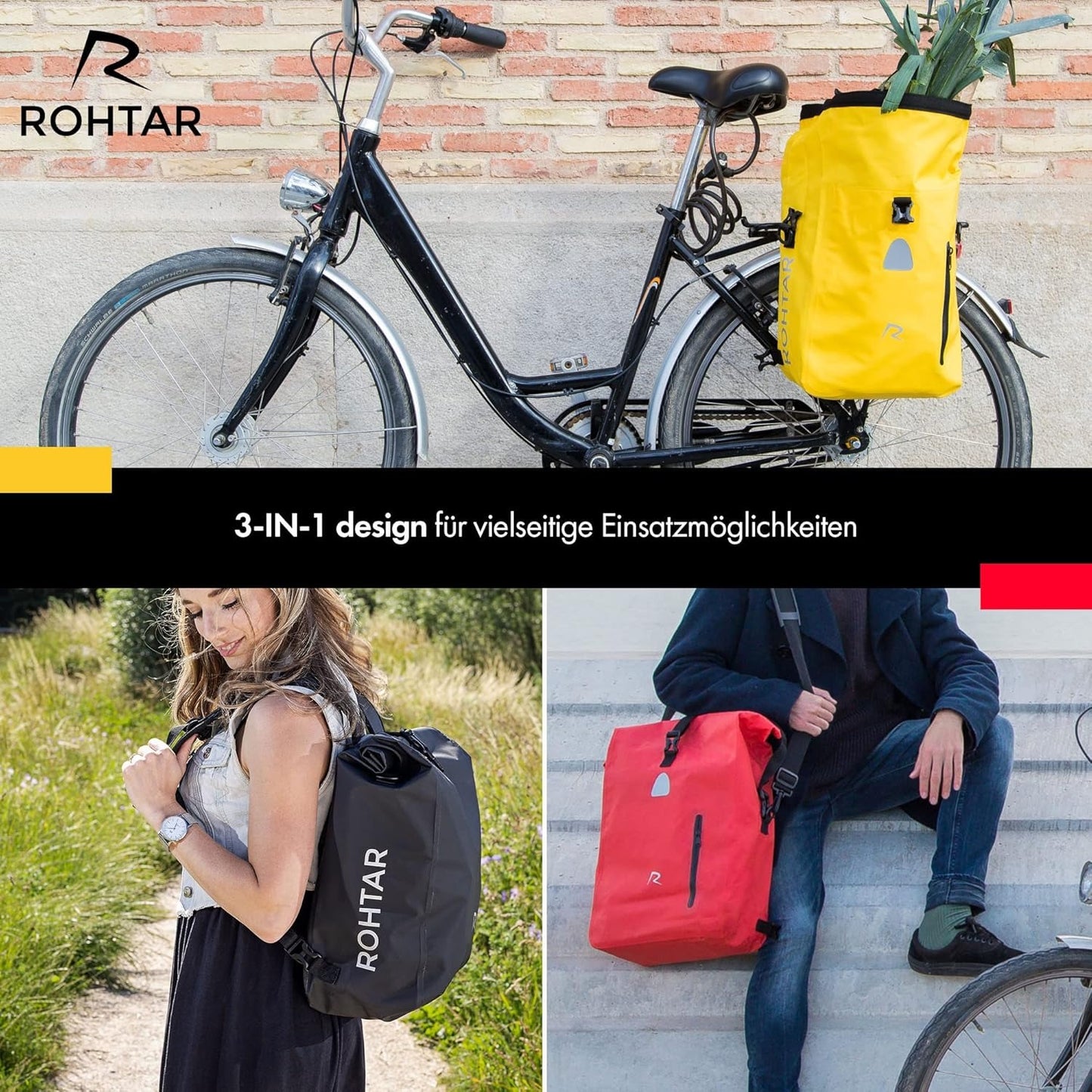 Fahrradtasche - Gepäckträger Tasche &amp; Fahrrad Rucksack Wasserdicht - Gepäckträgertasche zum Umhängen - 25L Gelb 
