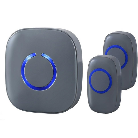 SadoTech Wireless Doorbell - 2 Ringers & 1 Receiver, LED Flash, Battery Operated, Gray