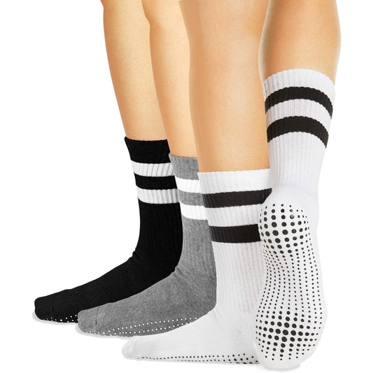 Grip Socks – 3 Pairs for Yoga, Pilates, Barre, Non-Slip, Small/Large (White, Grey, Black)