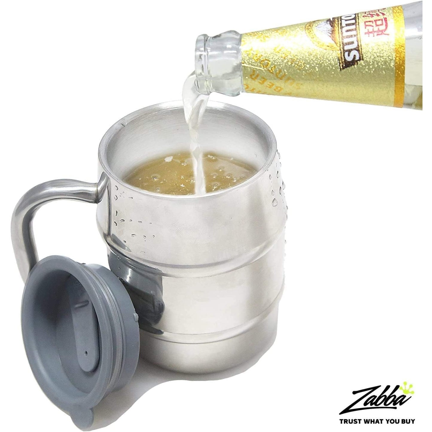 Beer Mu Premium Stainless Steel Beer Mug – 16.9 OZ Double Wall Vacuum Insulated, Includes Bonus Lid