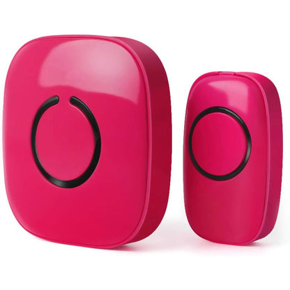 Wireless Doorbells - 1 Ringer & 1 Receiver, Battery Operated, LED Flash, Easy to Use, Pink/Red