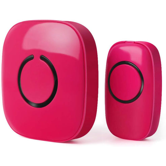 Wireless Doorbells - 1 Ringer & 1 Receiver, Battery Operated, LED Flash, Easy to Use, Pink/Red