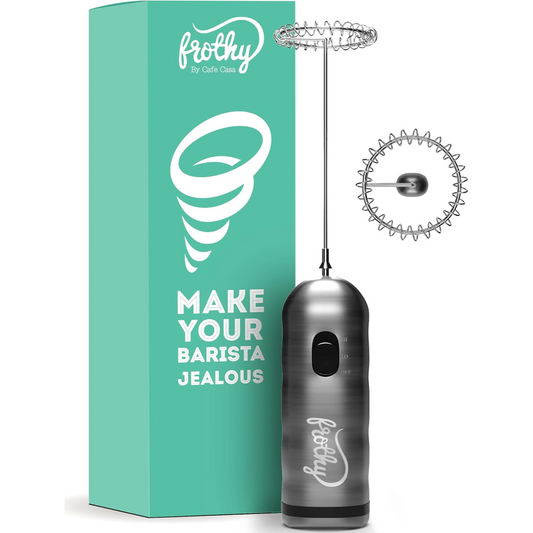 Café Casa Milchaufschäumer für Kaffee – Handgerät mit 2 Geschwindigkeiten, batteriebetrieben, Getränkemixer und Mini-Schaumbereiter aus Edelstahl – Elektrischer Schneebesen für Kaffee, Latte Macchiato, heiße Schokolade und Shakes 